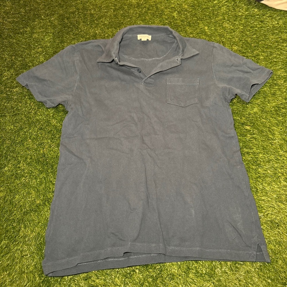 Sunspel Riviera Polo Shirt Mens Medium Blue Cotton Pique Short Sleeve Pocket